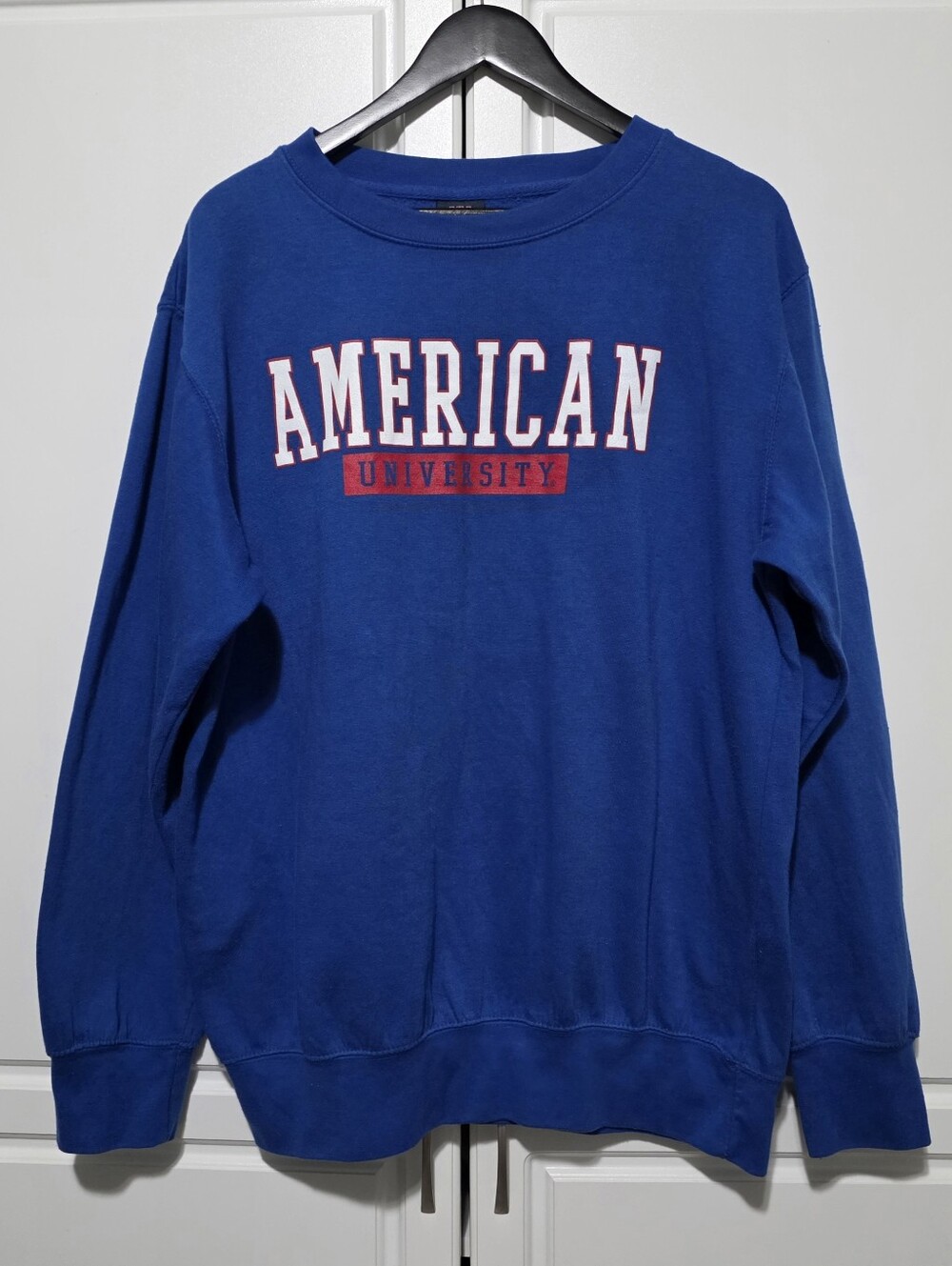 MV Sport Mens Blue Graphic American University Fleece Line Crewneck Sweatshirt
